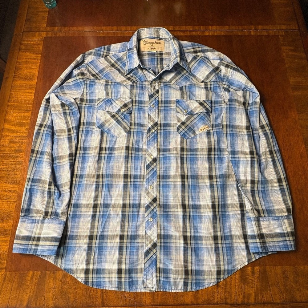 Wrangler Blue Plaid Pearl Snap Western Shirt XL
